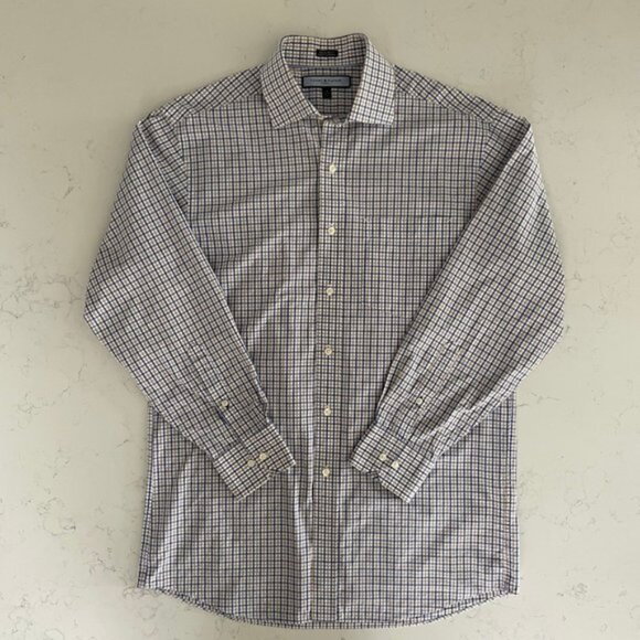 Tommy Hilfiger Ithaca LS Button Down Check Print Dress Shirt Blue Wht Tan Sz 15 - Picture 12 of 12